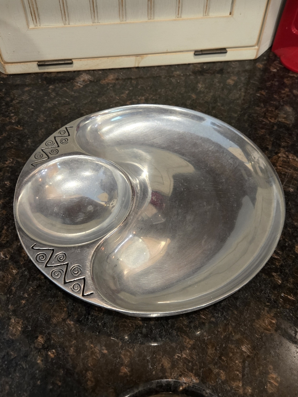 Wilton Armetale Pewter Serving Platter with Built-In Dip Bowl